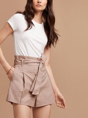Aritzia Wilfred Marne Linen Blend High-Waisted Belted Shorts Size 2